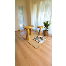 3lü Doğal Ahşap Yan Sehpa Tütün Renk Masif Mantar Sehpa