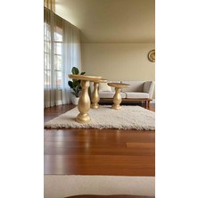 Altın Varak Renk Ahşap Yan Sehpa 3’lü Mantar Sehpa Seti