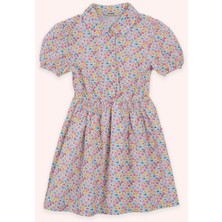 Panço Kız Çocuk Pembe Çiçek Desenli Elbise