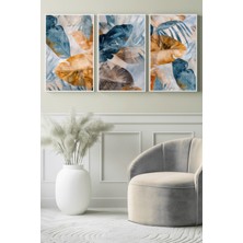 Mavi ve Kehribar Yaprak Dansı 3’lü Kanvas Tablo