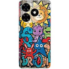 PrintiFy Tecno Spark Go 2024 ile Uyumlu Grafiti Star Team Tasarımlı Şeffaf Silikon Kılıf