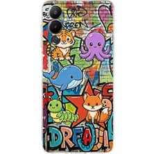 PrintiFy Tecno Pova 4 ile Uyumlu Grafiti Mini Tasarımlı Şeffaf Silikon Kılıf
