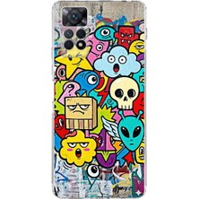 PrintiFy Redmi Note 11 ile Uyumlu Grafiti Doodle Tasarımlı Şeffaf Silikon Kılıf