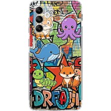 PrintiFy Samsung Galaxy M13 ile Uyumlu Grafiti Mini Tasarımlı Şeffaf Silikon Kılıf