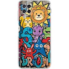 PrintiFy Samsung Galaxy M22 ile Uyumlu Grafiti Star Team Tasarımlı Şeffaf Silikon Kılıf