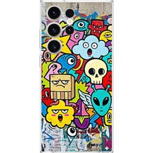 PrintiFy Samsung Galaxy S23 Ultra ile Uyumlu Grafiti Doodle Tasarımlı Şeffaf Silikon Kılıf