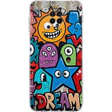 PrintiFy Redmi Note 9 Pro ile Uyumlu Grafiti Dream Street Tasarımlı Şeffaf Silikon Kılıf