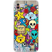 PrintiFy Samsung Galaxy A30 ile Uyumlu Grafiti Doodle Tasarımlı Şeffaf Silikon Kılıf
