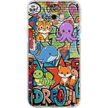 PrintiFy Samsung Galaxy J4+ Plus ile Uyumlu Grafiti Mini Tasarımlı Şeffaf Silikon Kılıf