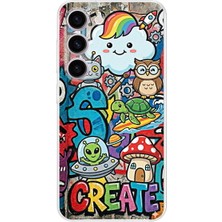 PrintiFy Samsung Galaxy S23 Plus ile Uyumlu Grafiti Create Art Tasarımlı Şeffaf Silikon Kılıf