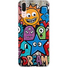 PrintiFy Huawei P20 ile Uyumlu Grafiti Dream Street Tasarımlı Şeffaf Silikon Kılıf