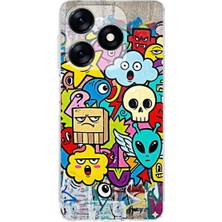 PrintiFy Tecno Spark 10 4g ile Uyumlu Grafiti Doodle Tasarımlı Şeffaf Silikon Kılıf