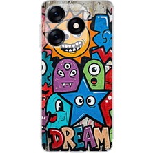 PrintiFy Tecno Spark 10C ile Uyumlu Grafiti Dream Street Tasarımlı Şeffaf Silikon Kılıf