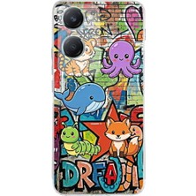 PrintiFy Vivo Y18 ile Uyumlu Grafiti Mini Tasarımlı Şeffaf Silikon Kılıf