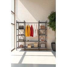 Mobitopya Nilamu Elbise Dolabı / Metal Aksamlı / Antrasit Gri / Açık Dolap / Organizer / Askılık