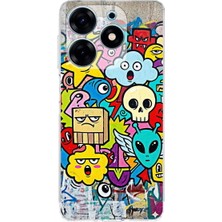 PrintiFy Tecno Spark 10 Pro ile Uyumlu Grafiti Doodle Tasarımlı Şeffaf Silikon Kılıf