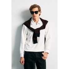 Erkek Polo Yaka Fermuarlı Sweat Düz Renk Klasik Kalıp - 5230F