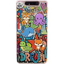 PrintiFy Samsung Galaxy A90 ile Uyumlu Grafiti Mini Tasarımlı Şeffaf Silikon Kılıf