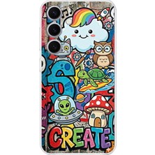 PrintiFy Samsung Galaxy S24 Plus ile Uyumlu Grafiti Create Art Tasarımlı Şeffaf Silikon Kılıf