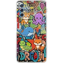 PrintiFy Samsung Galaxy M52 ile Uyumlu Grafiti Mini Tasarımlı Şeffaf Silikon Kılıf