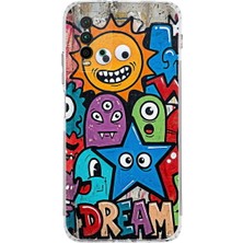 PrintiFy Redmi 9t ile Uyumlu Grafiti Dream Street Tasarımlı Şeffaf Silikon Kılıf