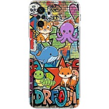 PrintiFy Redmi Note 10 ile Uyumlu Grafiti Mini Tasarımlı Şeffaf Silikon Kılıf