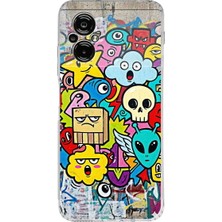 PrintiFy Poco M5 ile Uyumlu Grafiti Doodle Tasarımlı Şeffaf Silikon Kılıf