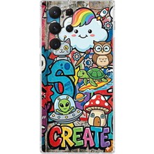 PrintiFy Samsung Galaxy S21 Ultra ile Uyumlu Grafiti Create Art Tasarımlı Şeffaf Silikon Kılıf