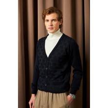 Erkek Düğmeli Hırka Cepli Kabarmalı Çelik Örgü Klasik Kalıp - 5215M