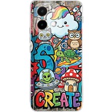 PrintiFy Vivo Y28 ile Uyumlu Grafiti Create Art Tasarımlı Şeffaf Silikon Kılıf
