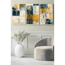 Sarı & Lacivert Fırça Dokulu Soyut 3’lü Kanvas Tablo