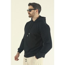 EYDAMOON Erkek Siyah Kışlık Regular Fit Pamuklu Kapüşonlu Sweatshirt