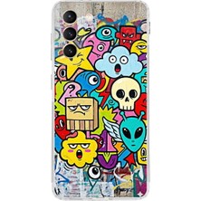 PrintiFy Samsung Galaxy S21 Fe ile Uyumlu Grafiti Doodle Tasarımlı Şeffaf Silikon Kılıf