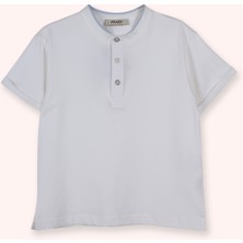 Panço Erkek Çocuk Düğme Detaylı Hakim Yaka Beyaz Tişört