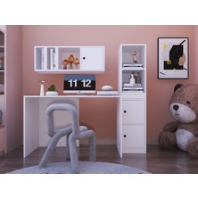 Nettrends Çocuk/oyun Odası ve Genç Odası Modüler Çalışma Masası Üst Raf Yan Dolap Seti — BEYAZ-NRG-CMS-1018