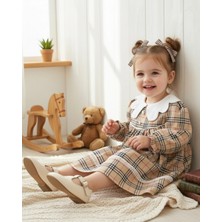 My Lusa Baby Arin Kız Bebek Kareli Dantelli Elbise Bej 9-24 Ay