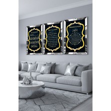 Zevahir Mobilya Dekorasyon Ayetel Kürsi, Nazar Ayeti, Bereket Duası Dini Gümüş Pleksi Kenar 3'lü Mdf Tablo Seti