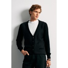 Erkek Düğmeli Hırka Cepli Desenli Çelik Örgü Klasik Kalıp - 5212M