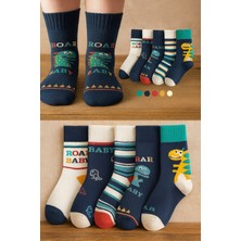 Bgk 5 Çift Dinazor Desenli Çocuk Çorabı Asorti Klasik