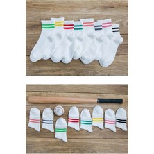 Bgk Unisex Beyaz Koton Ekonomik Desenli Tenis Çorap 8 Çift Klasik
