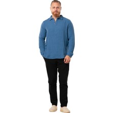 Eliş Şile Bezi Uzun Kol Double Müslin Erkek Sonbahar ve Kışlık Sweatshirt Indigo Indg