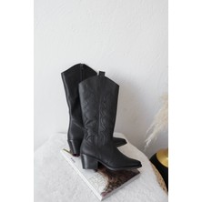 Shoemark Bambi Siyah Suni Deri Kadın Çizme