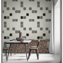 Teodora Siyah Gümüş Geometrik Desenli Dokulu Duvar Kağıdı 55110