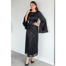 Gülseli Kadın Bel Lastikli Iç Astarlı Pul Payet Etek P-00019760