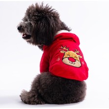 Pawstar Rudolph Softhood Hoodie Yılbaşı Noel  Kadife Kapşonlu Köpek Sweati Köpek Kıyafeti Kedi Kıyafeti