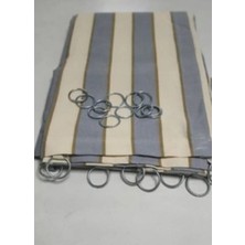 Ceylan Home Balkon Perdesi Bağcıklı Halkalı Ölçü Seçenekli Gri Krem Çizgili