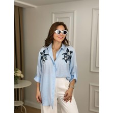 Gacir Boncuk Taş Nakış Işlemeli Aerobin Oversize Gömlek