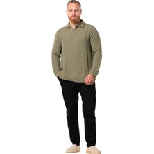 Eliş Şile Bezi Uzun Kol Double Müslin Erkek Sonbahar ve Kışlık Sweatshirt Haki Hk