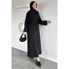 Julude Tesettür Bel Bağcıklı Kol Katlamalı Selanik Kumaş Elbise P-00019770