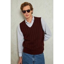 Erkek V Yaka Süveter Desenli Çelik Örgü Klasik Kalıp - 5209H